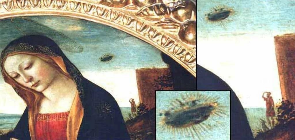 quadro "A Madona com São Giovannino" ampliado mostrando um ufo.